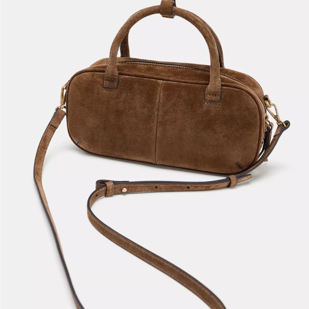 Zara mini leather bowling bag brown